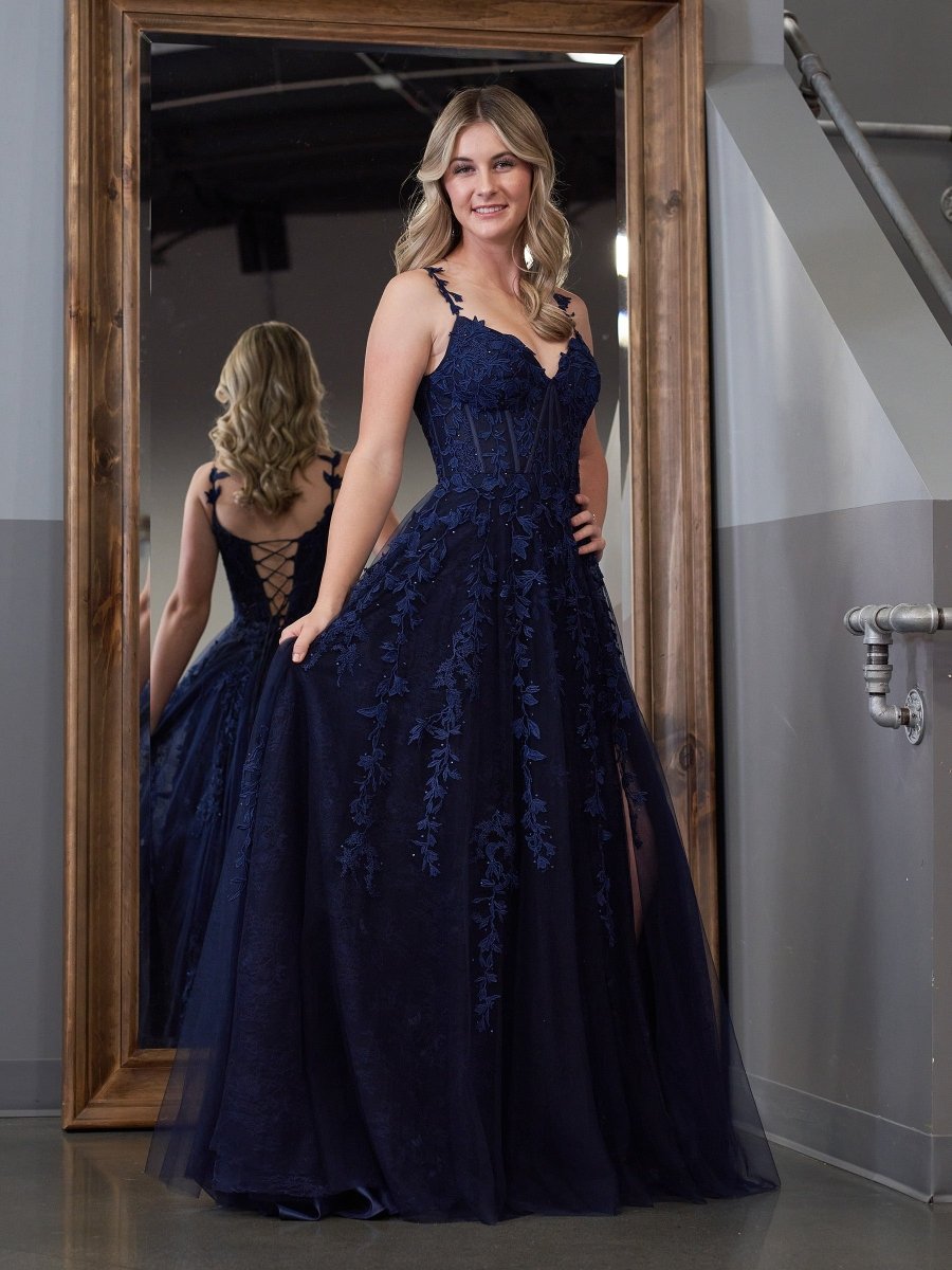 Sevoba|A-line Sweetheart Lace Tulle Prom Dress with Slit