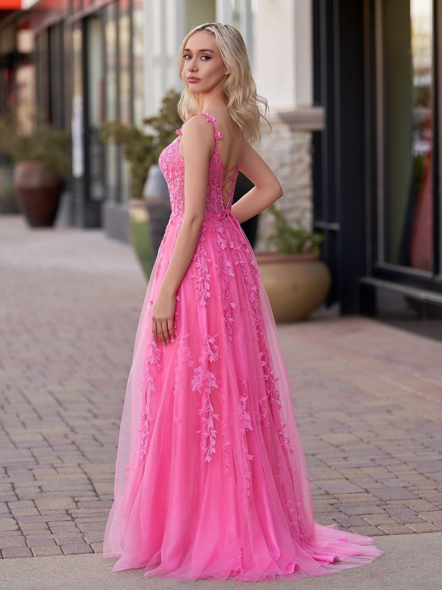 Sevoba|A-line Sweetheart Lace Tulle Prom Dress with Slit