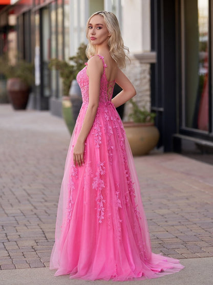 Sevoba|A-line Sweetheart Lace Tulle Prom Dress with Slit