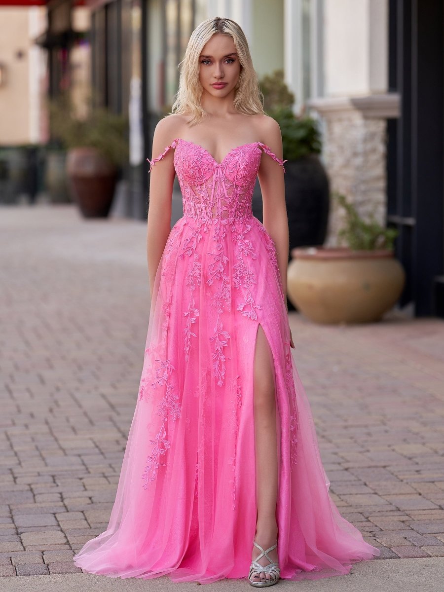 Sevoba|A-line Sweetheart Lace Tulle Prom Dress with Slit