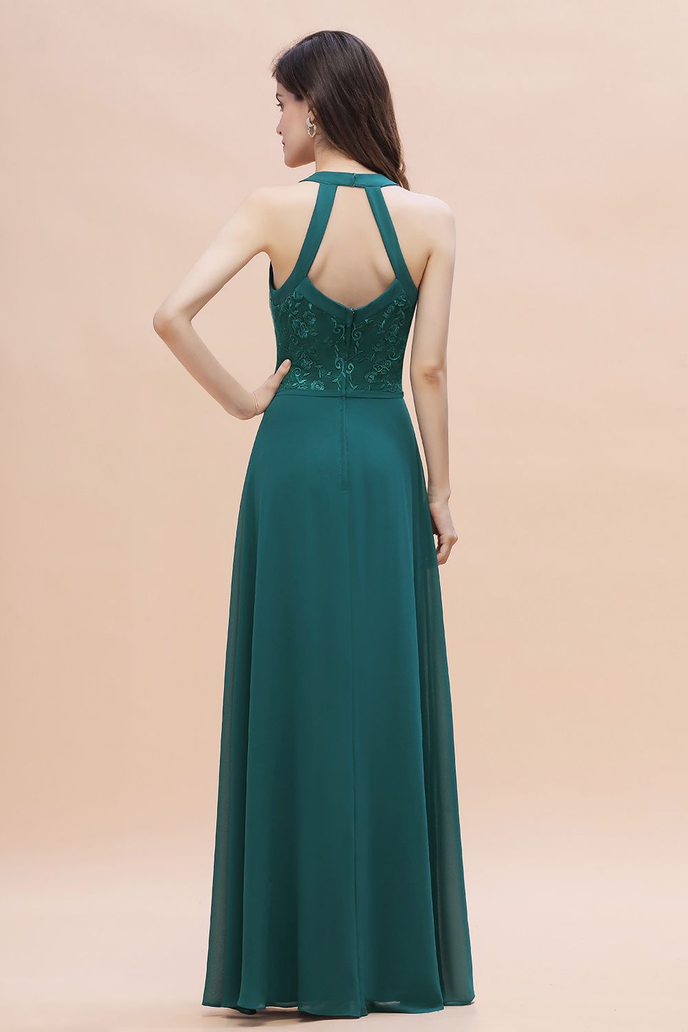 Elegant Straps Peacock Chiffon Appliques Bridesmaid Dresses Sleeveless On Sale