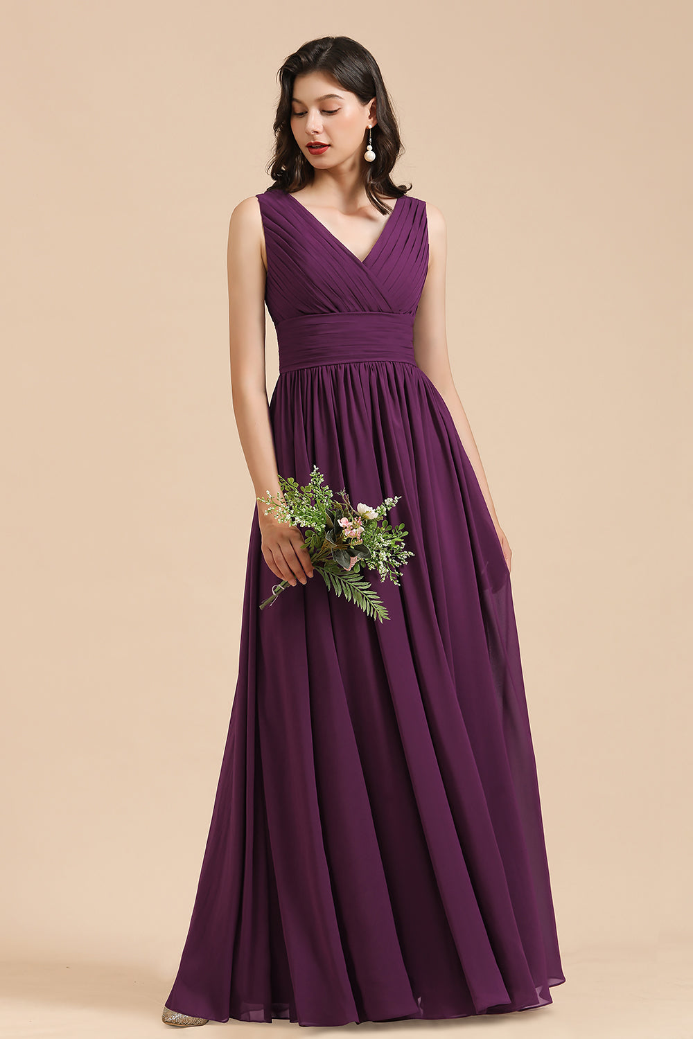 Elegant V-Neck Ruffle A-line Chiffon Lace Bridesmaid dresses