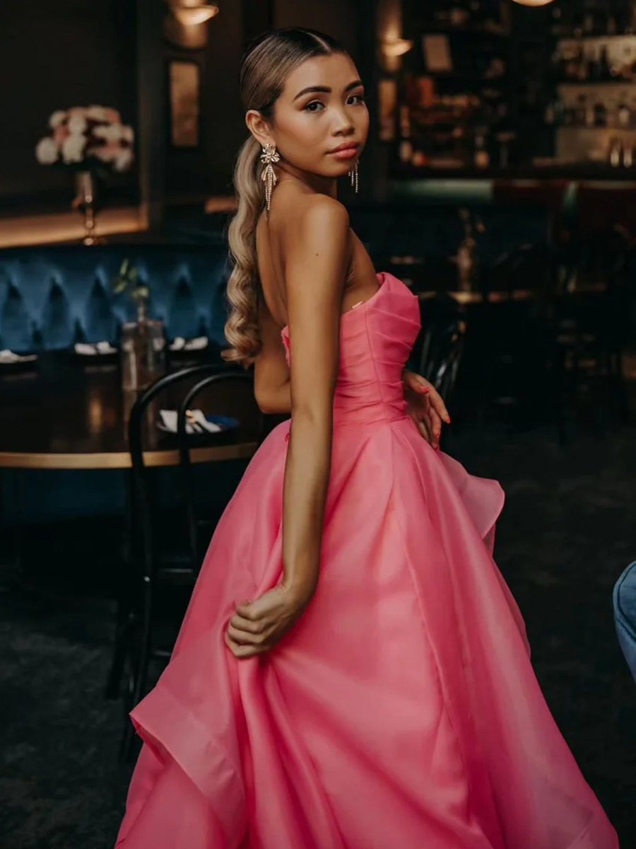 Sevoba|Light Pink A Line Strapless Organza Prom Dress