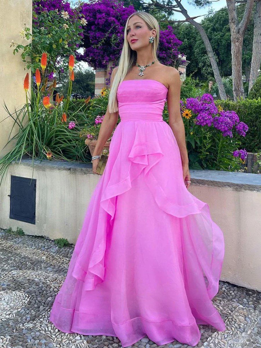 Sevoba|Light Pink A Line Strapless Organza Prom Dress