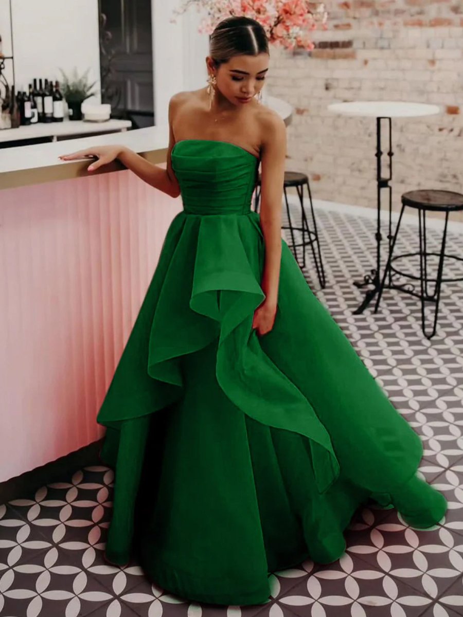 Sevoba|Light Pink A Line Strapless Organza Prom Dress