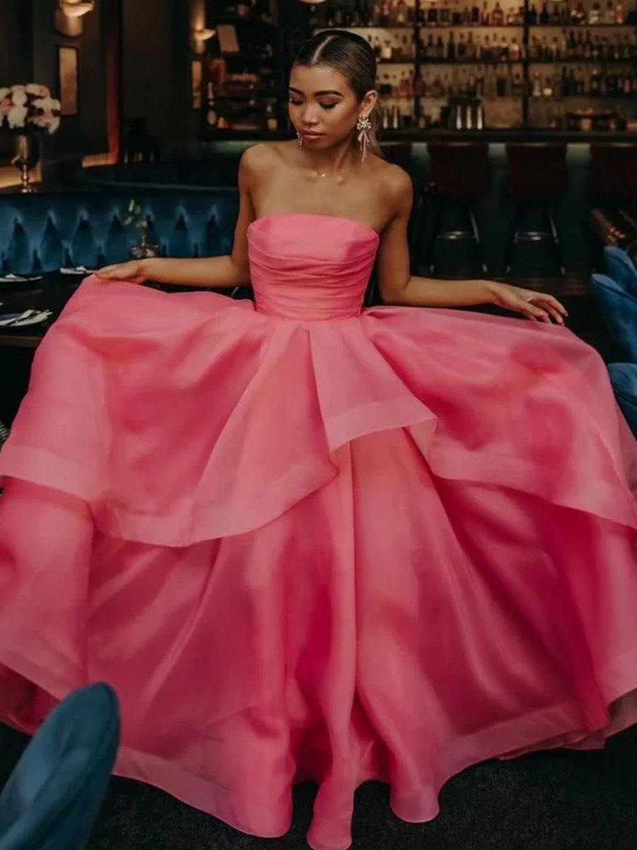 Sevoba|Light Pink A Line Strapless Organza Prom Dress