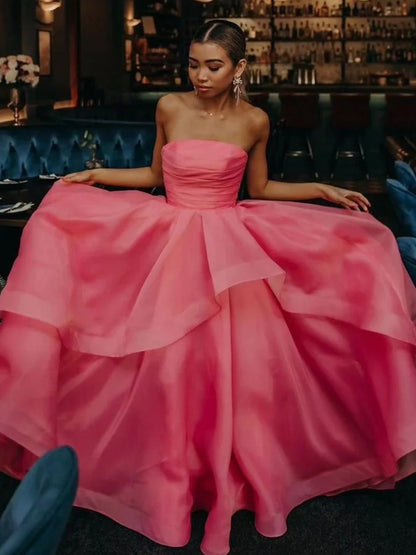 Sevoba|Light Pink A Line Strapless Organza Prom Dress