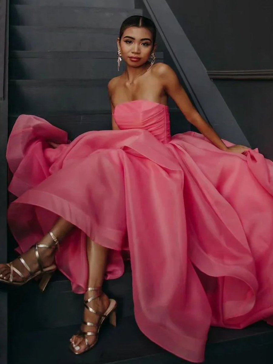 Sevoba|Light Pink A Line Strapless Organza Prom Dress