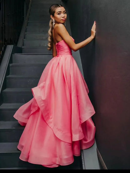 Sevoba|Light Pink A Line Strapless Organza Prom Dress