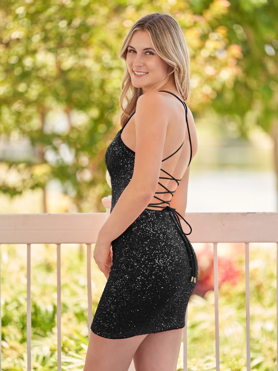 Sevoba|Bodycon Short Orange Scoop Neck Sequins Homecoming Dress