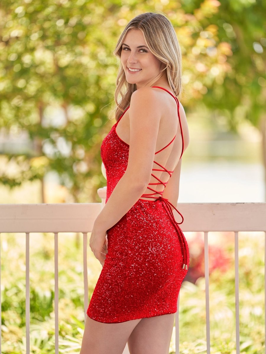 Sevoba|Bodycon Short Orange Scoop Neck Sequins Homecoming Dress