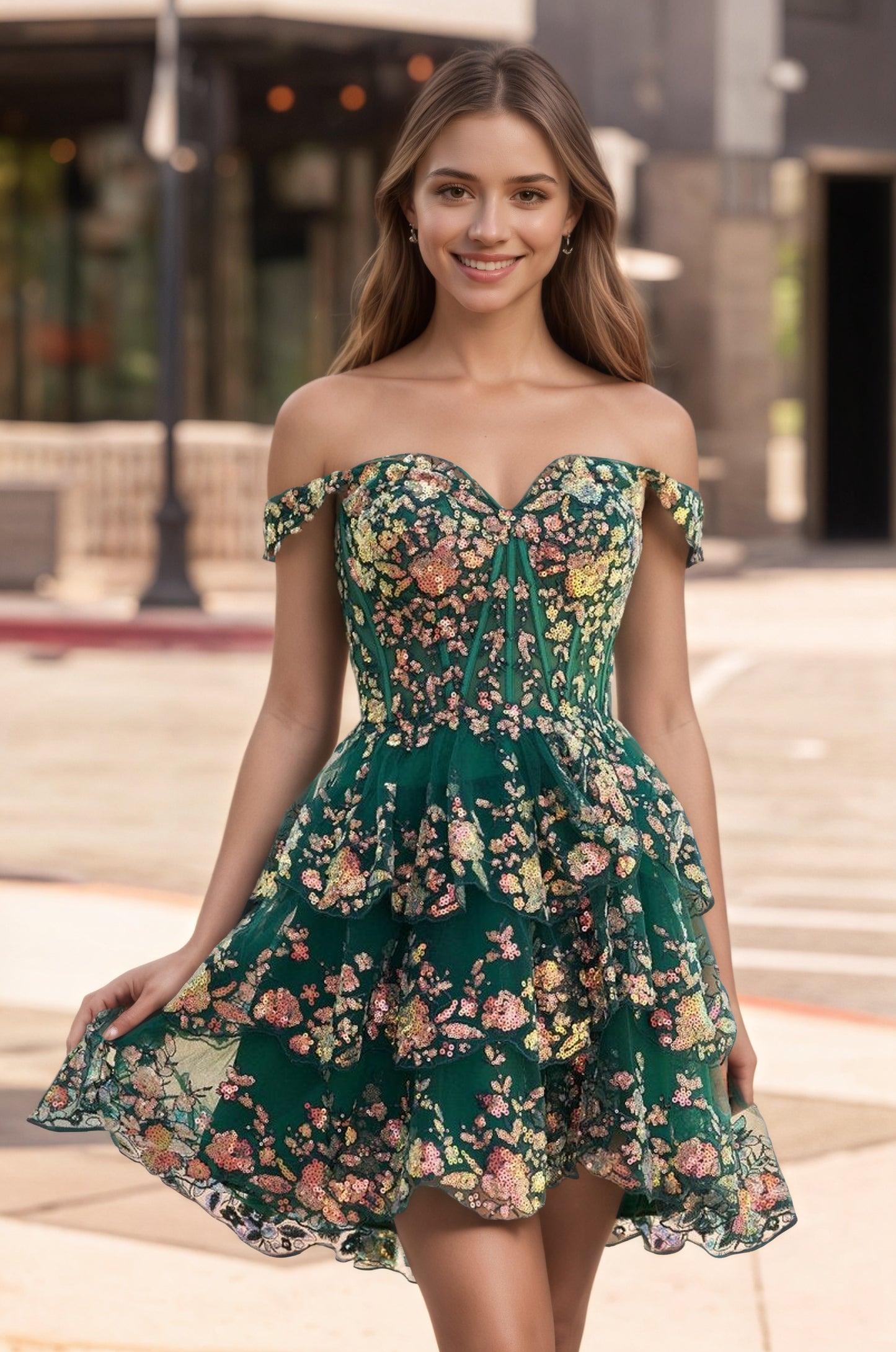 Sevoba|Gold - A-Line Sweetheart Tiered Short Homecoming Dress