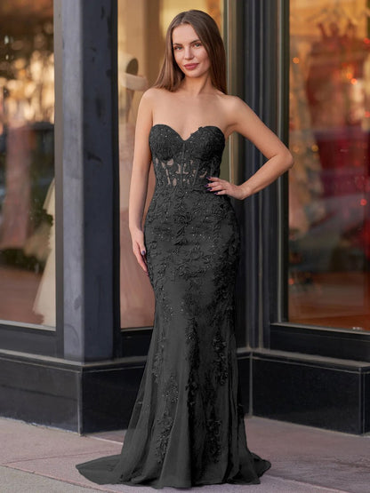 Mermaid Sweetheart Neck Lace Long Prom Dress With Appliques