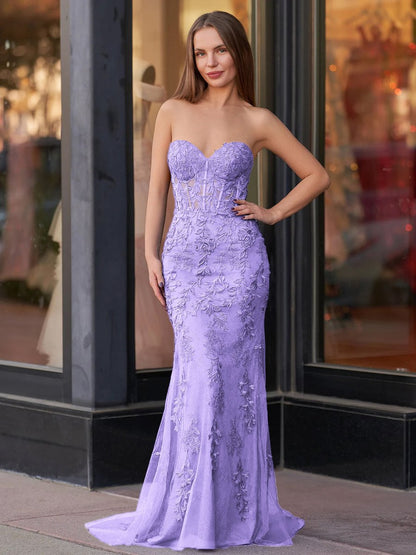 Sevoba|Mermaid Sweetheart Neck Lace Long Prom Dress With Appliques