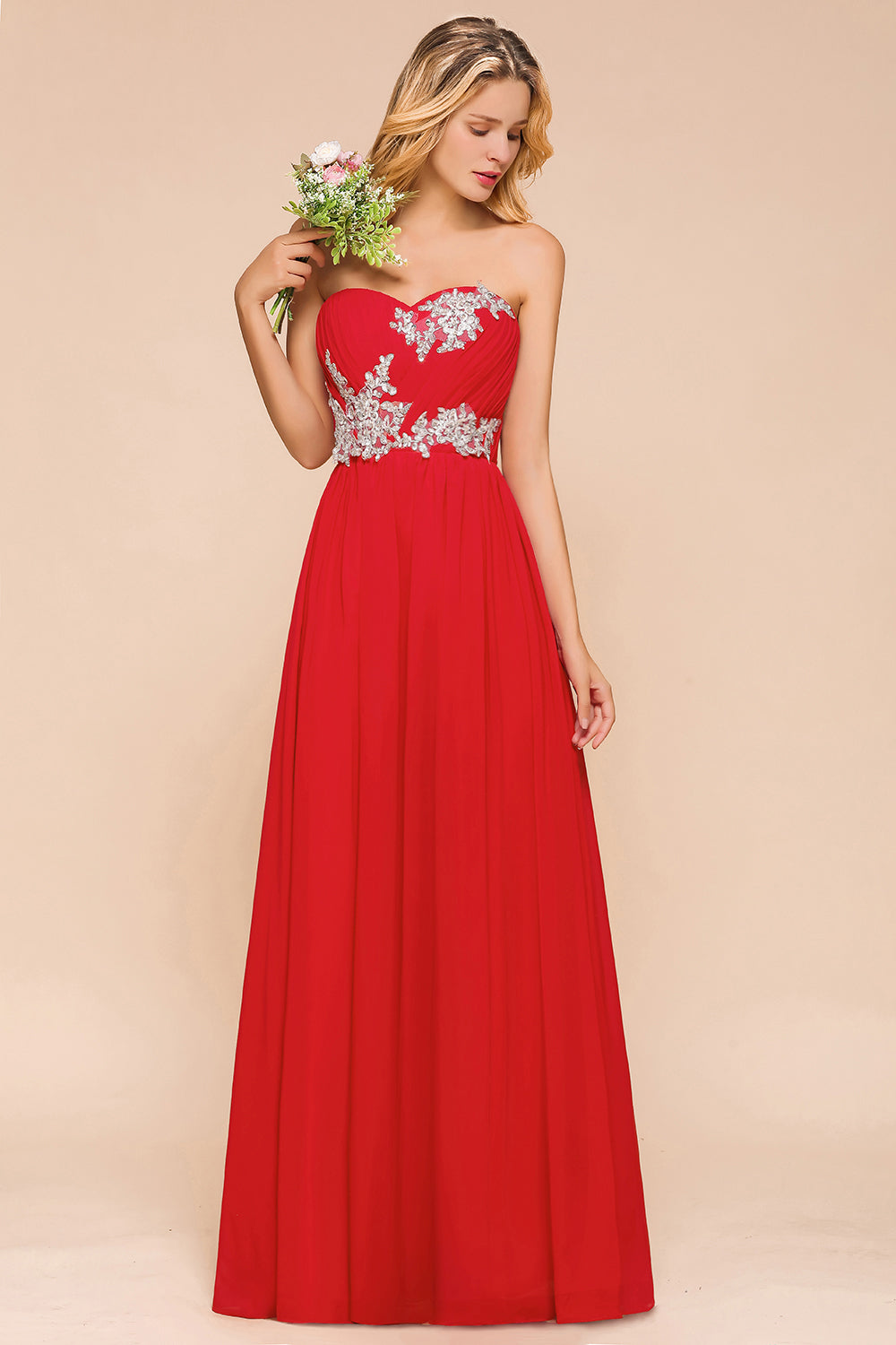 Exuqisite Sweetheart Ruffle Red Bridesmaid dresses with Appliques