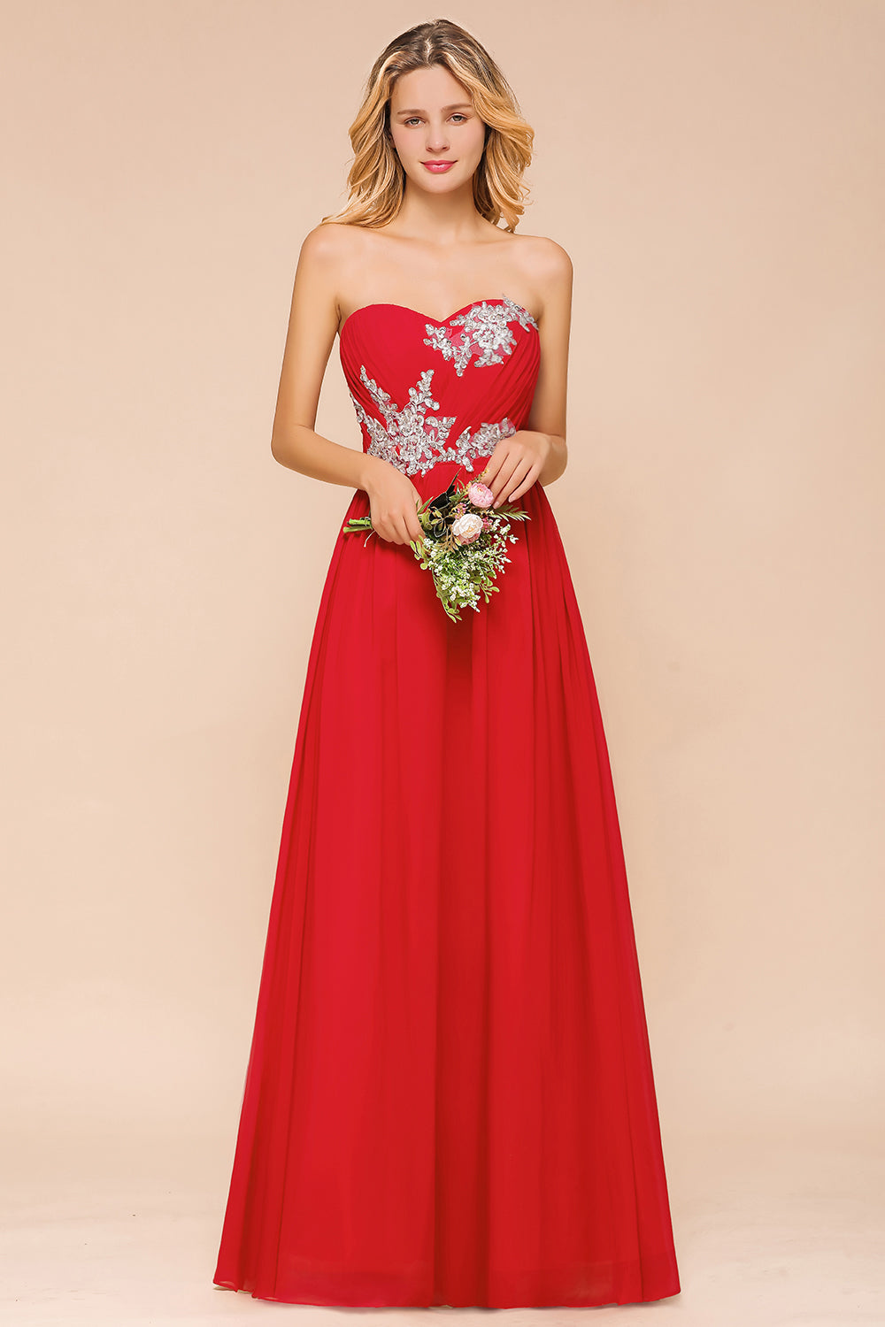 Exuqisite Sweetheart Ruffle Red Bridesmaid dresses with Appliques