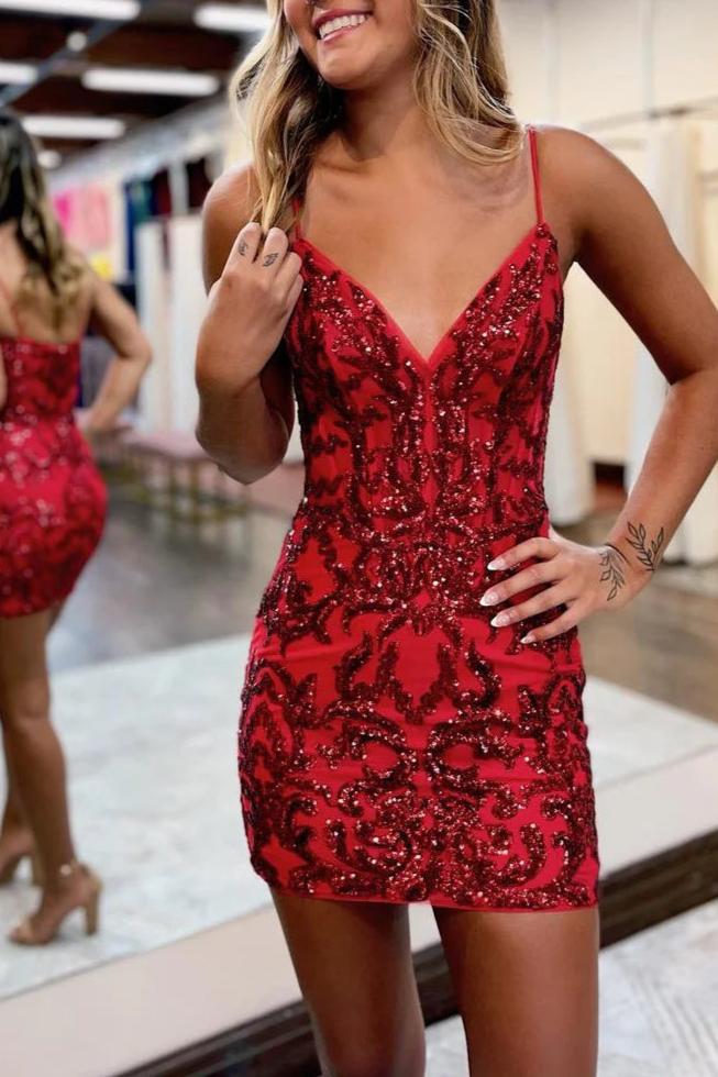 Arianna | Royal Blue V Neck Bodycon Homecoming Dresses with Sequins Appliques