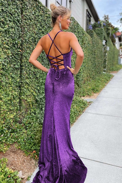 Felix | Navy Blue Mermaid Velvet Corset Lace-Up Long Formal Dress with Slit