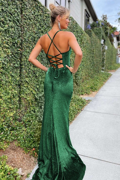 Felix | Navy Blue Mermaid Velvet Corset Lace-Up Long Formal Dress with Slit