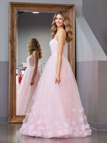 Arabella |A-line Spaghetti Straps Pink Tulle Prom Dress