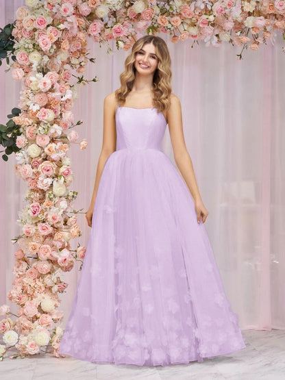 Arabella |A-line Spaghetti Straps Pink Tulle Prom Dress