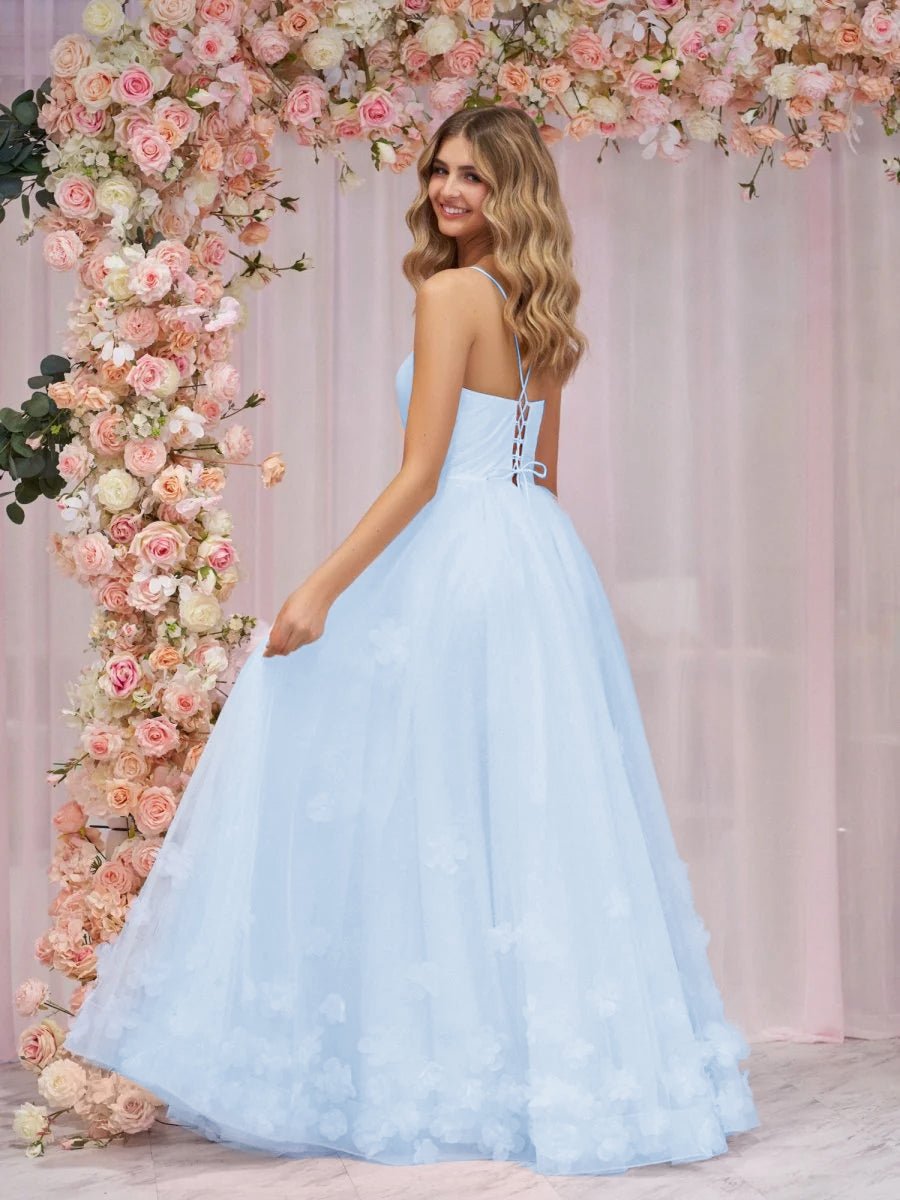 Arabella |A-line Spaghetti Straps Pink Tulle Prom Dress