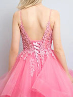 Nanalia | A-Line Prom Dresses Princess Dress Formal Floor Length Sleeveless V Neck Tulle Backless with Pleats Appliques