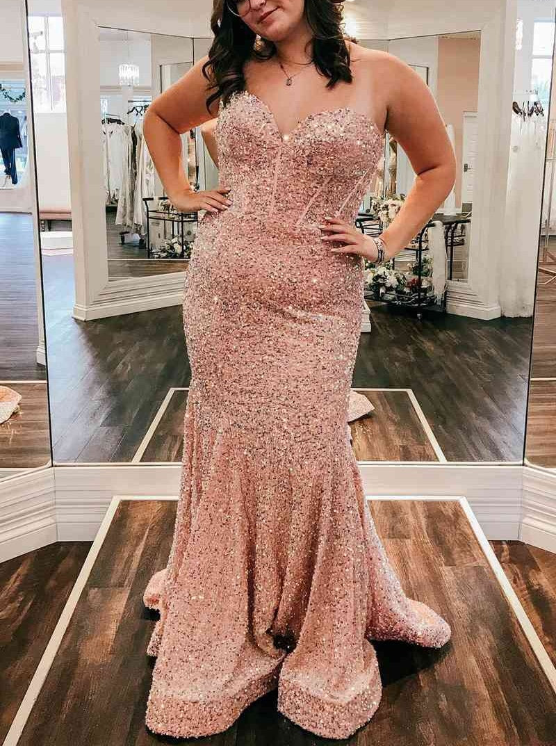 Sweetheart Mermaid Light Blue Sequin Long Prom Dress