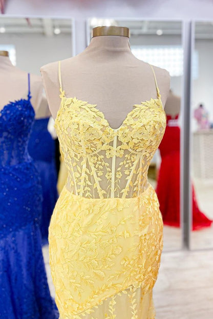 Hot Pink Lace Applique Long Mermaid Dress with Slit