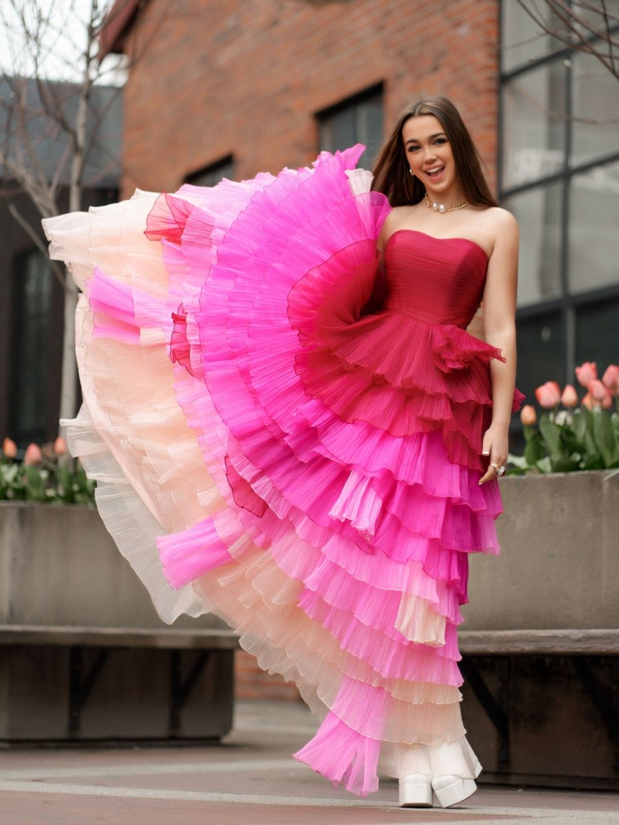 Sweetheart Pleated Bodice Long Prom Dress with Ruffles