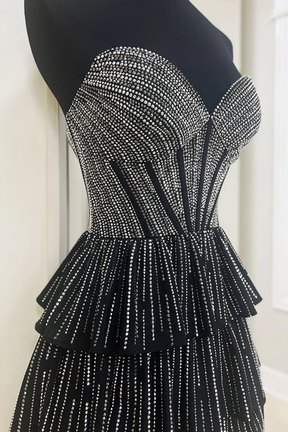 Deb | Glitter Black Strapless A-Line Corset Short Homecoming Dress with Beading