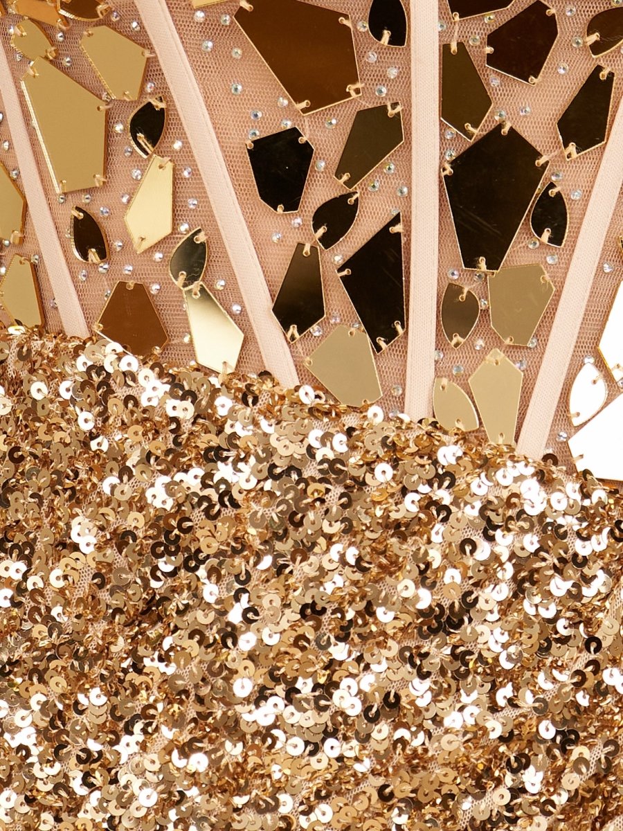 Sevoba|Mirror-Cut Sequins Halter Sheath V Neck Homecoming Dress