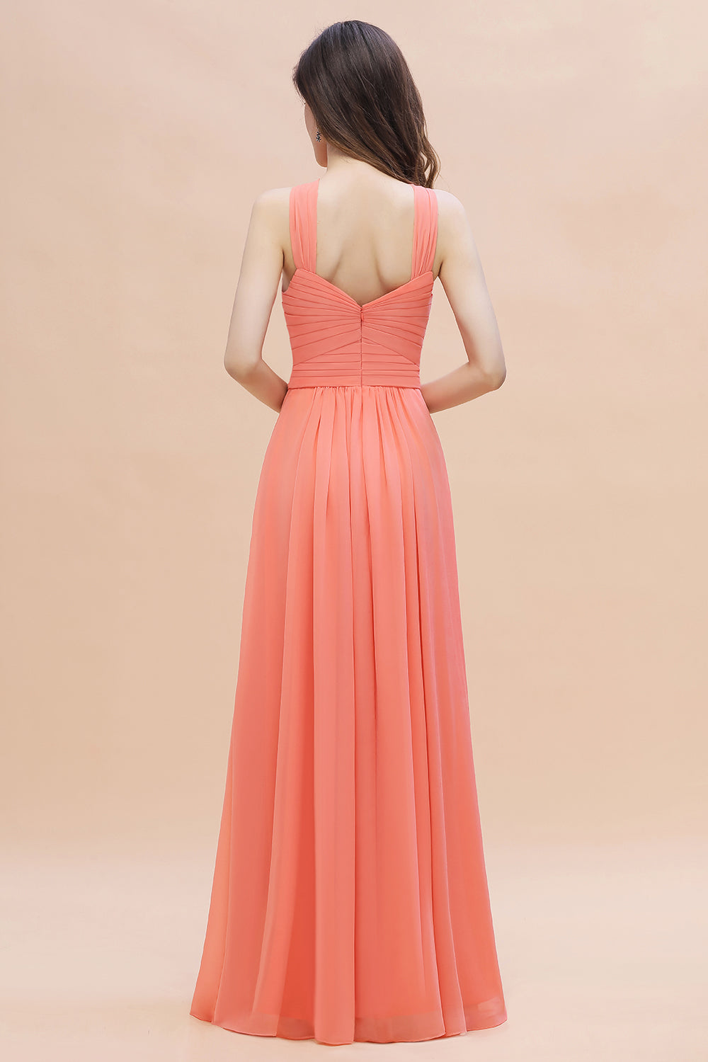 Gorgeous A-Line Sleeveless Coral Chiffon Bridesmaid Dresses with Ruffles On Sale