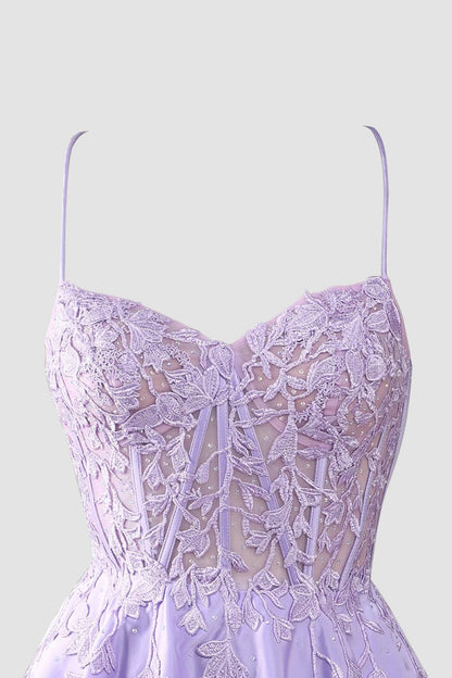 Gorgeous A Line Spaghetti Straps Royal Blue Corset Homecoming Dress with Appliques