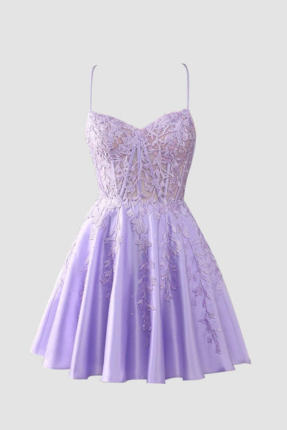 Gorgeous A Line Spaghetti Straps Royal Blue Corset Homecoming Dress with Appliques