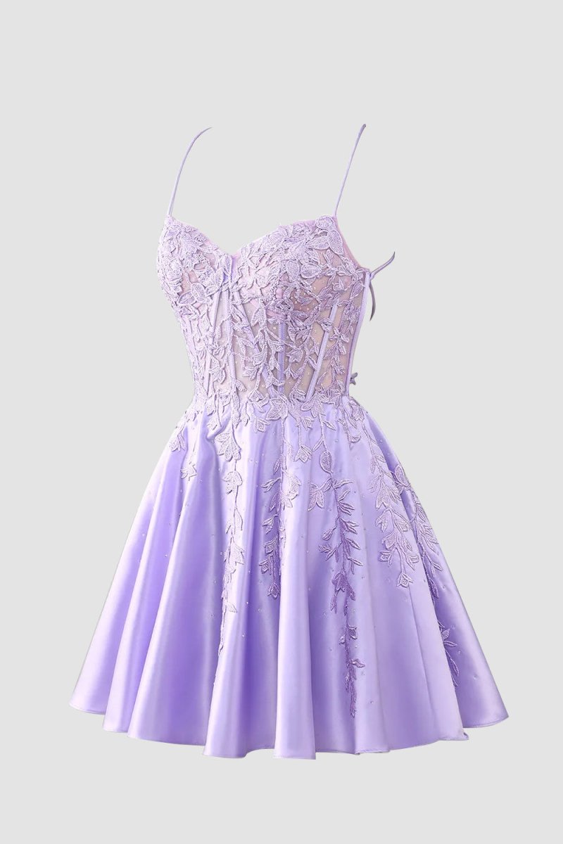 Gorgeous A Line Spaghetti Straps Royal Blue Corset Homecoming Dress with Appliques