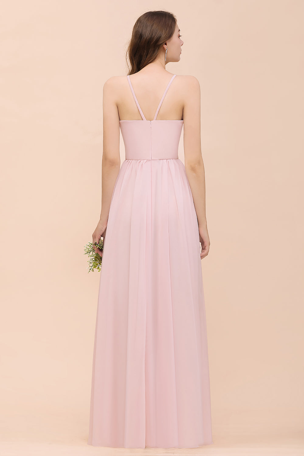 Gorgeous Chiffon Halter Ruffle Affordable Long Bridesmaid Dresses