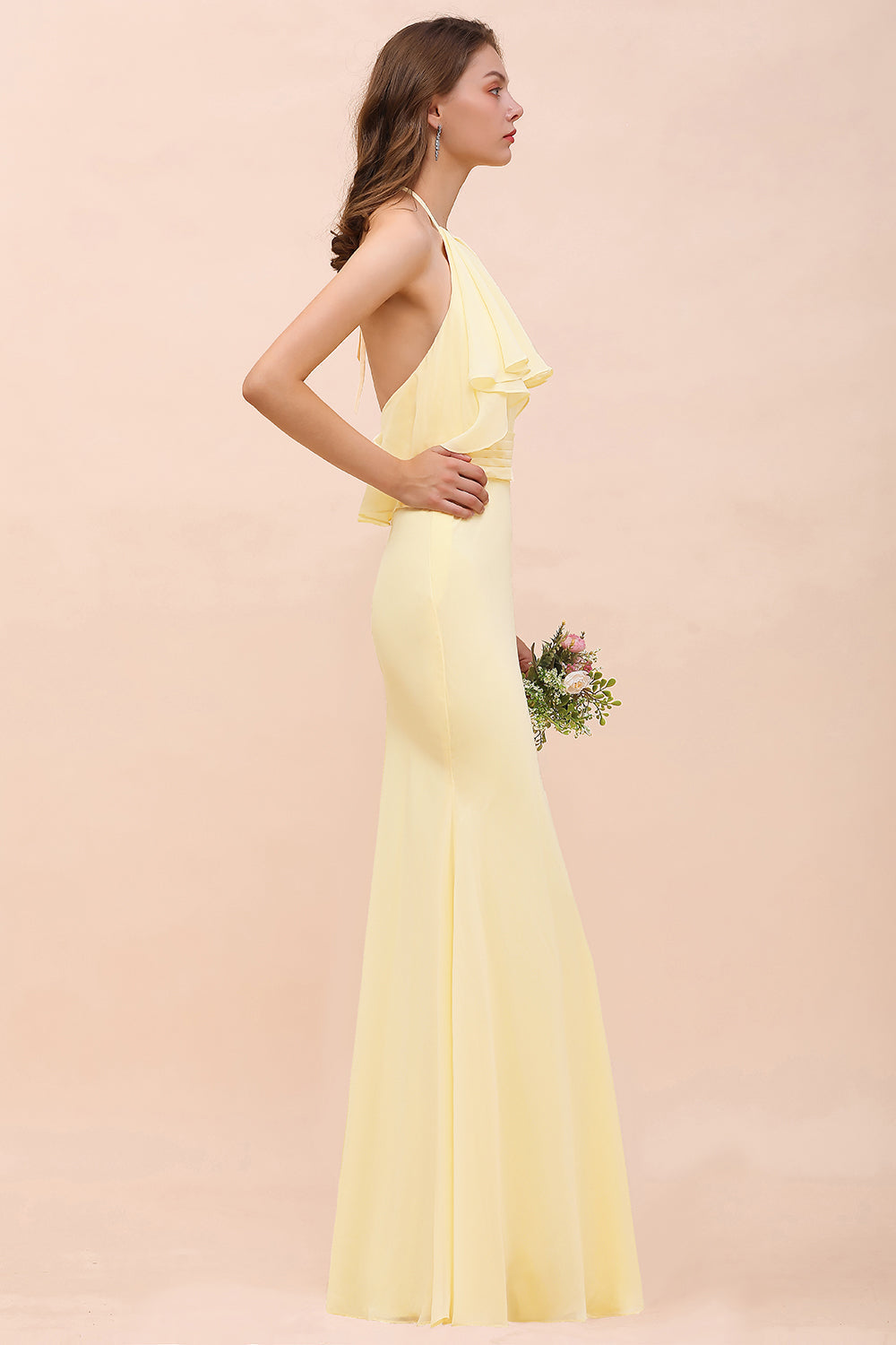 Gorgeous Daffodil Mermaid Halter Ruffle Bridesmaid Dresses