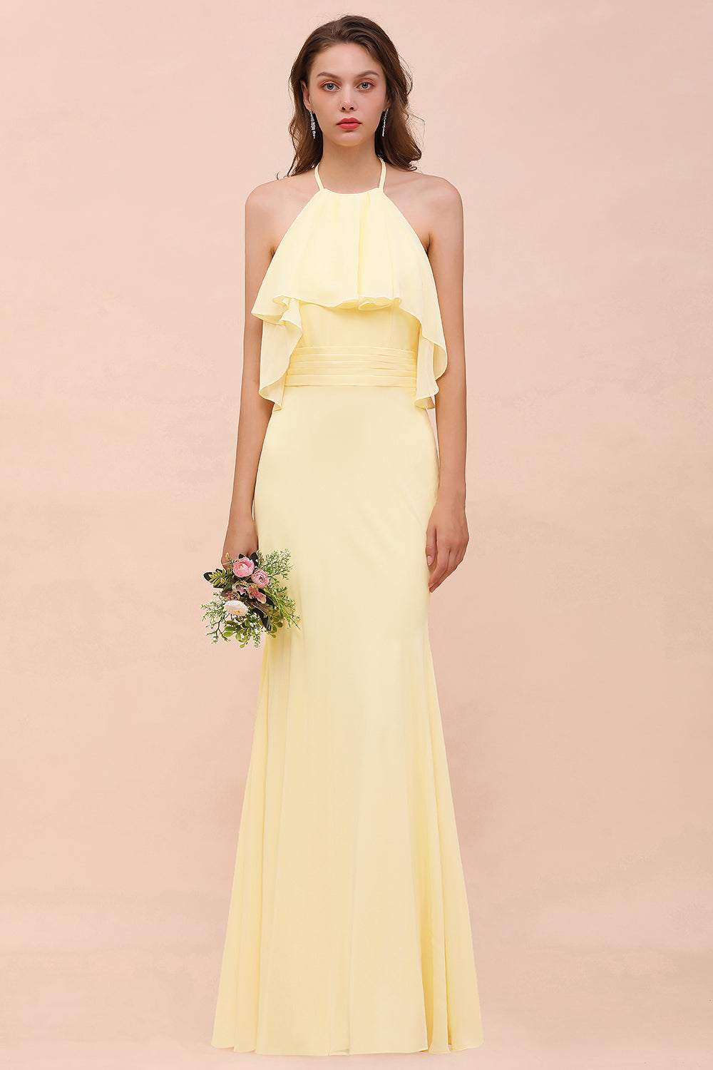 Gorgeous Daffodil Mermaid Halter Ruffle Bridesmaid Dresses