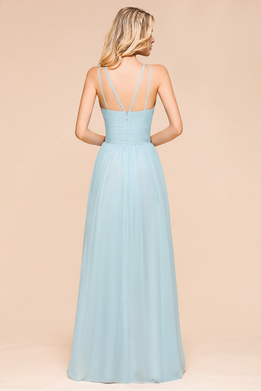 Gorgeous Halter Ruffle Sky Blue Affordable Bridesmaid Dresses