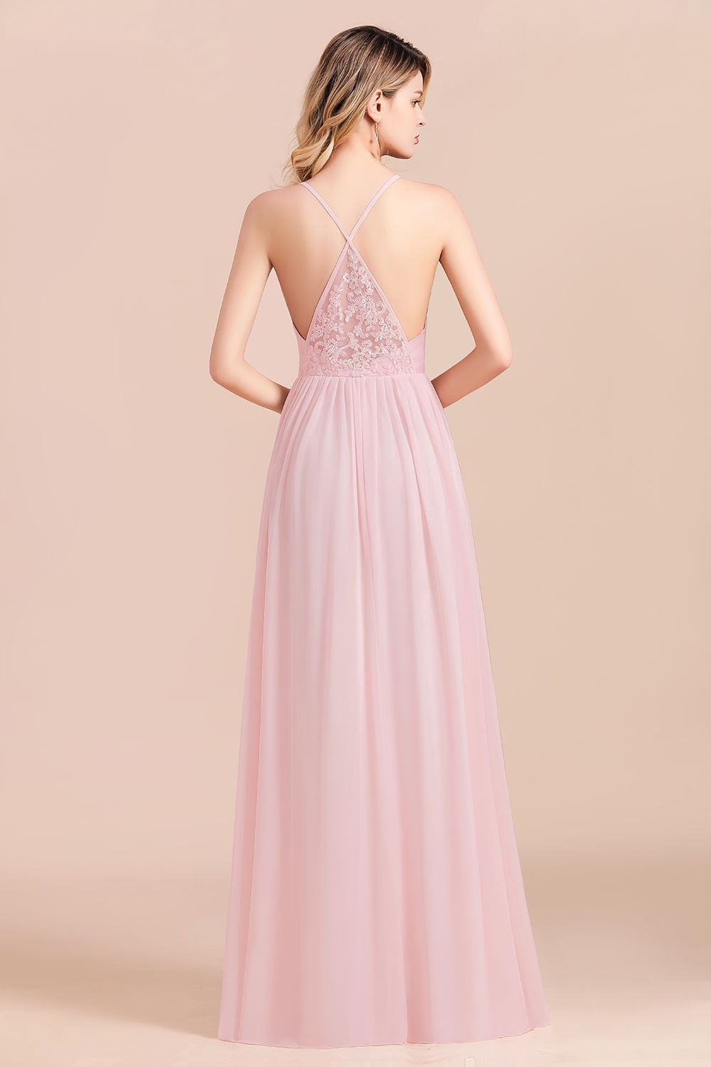 Gorgeous Spaghetti Straps Ruffle Pink Chiffon Bridesmaid Dresses Affordable