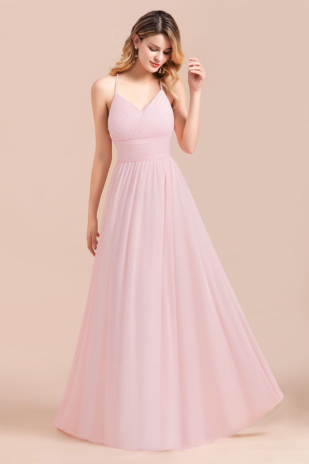 Gorgeous Spaghetti Straps Ruffle Pink Chiffon Bridesmaid Dresses Affordable