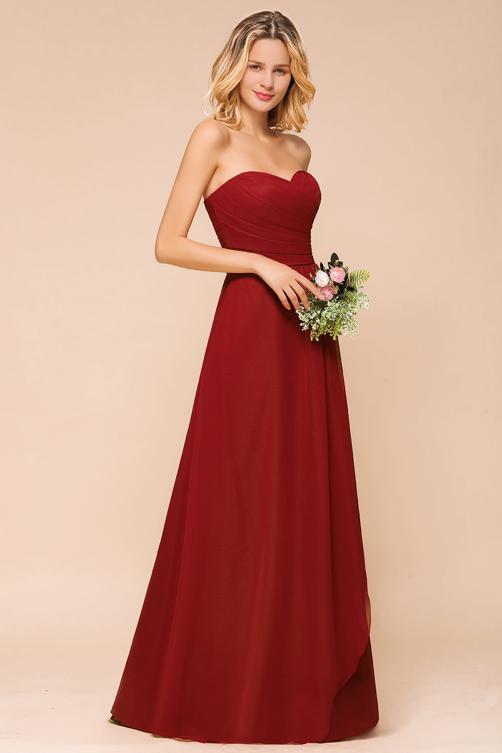 Gorgeous Sweetheart Strapless Rust Bridesmaid dresses with Ruffle