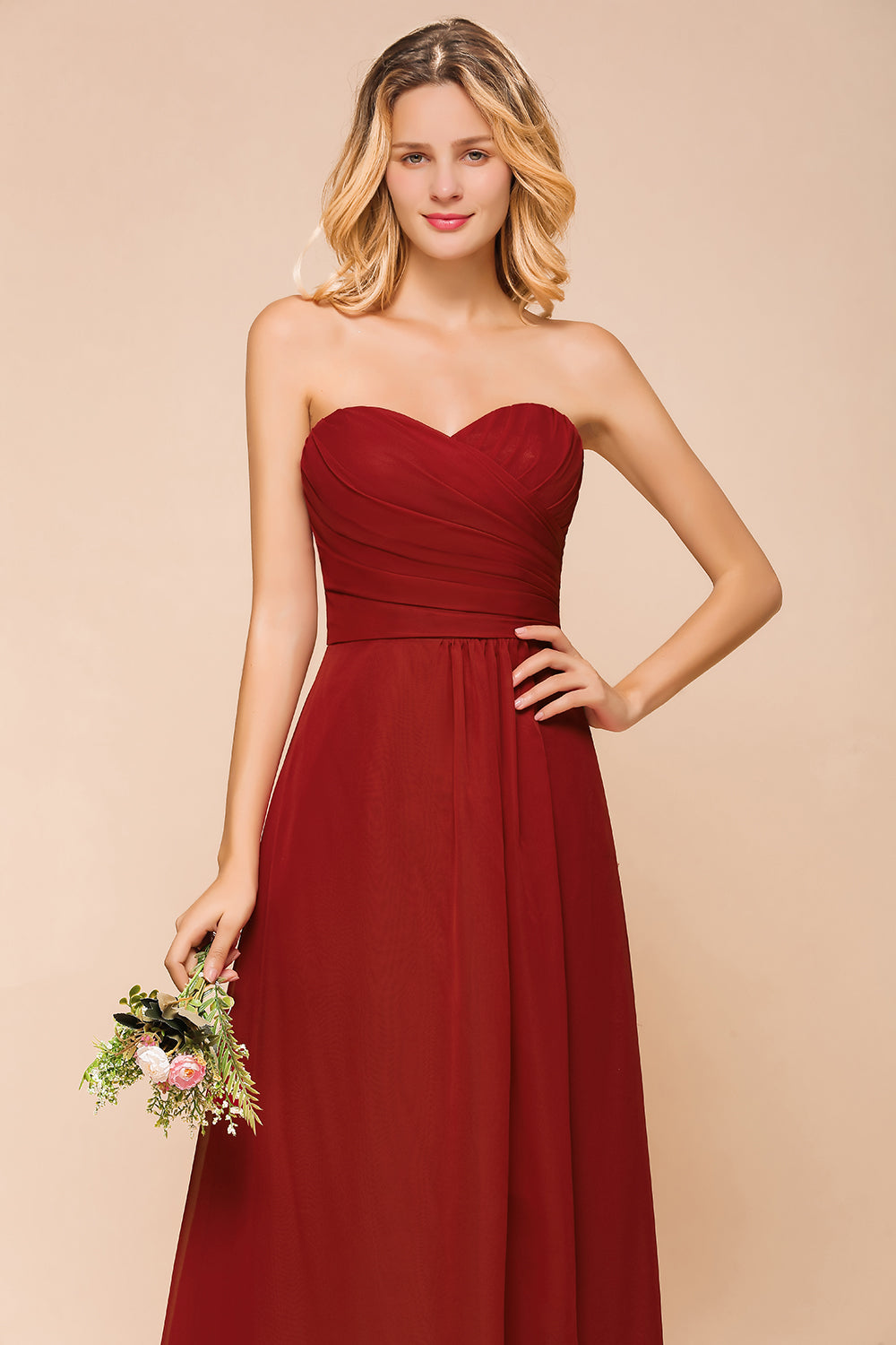 Gorgeous Sweetheart Strapless Rust Bridesmaid dresses with Ruffle