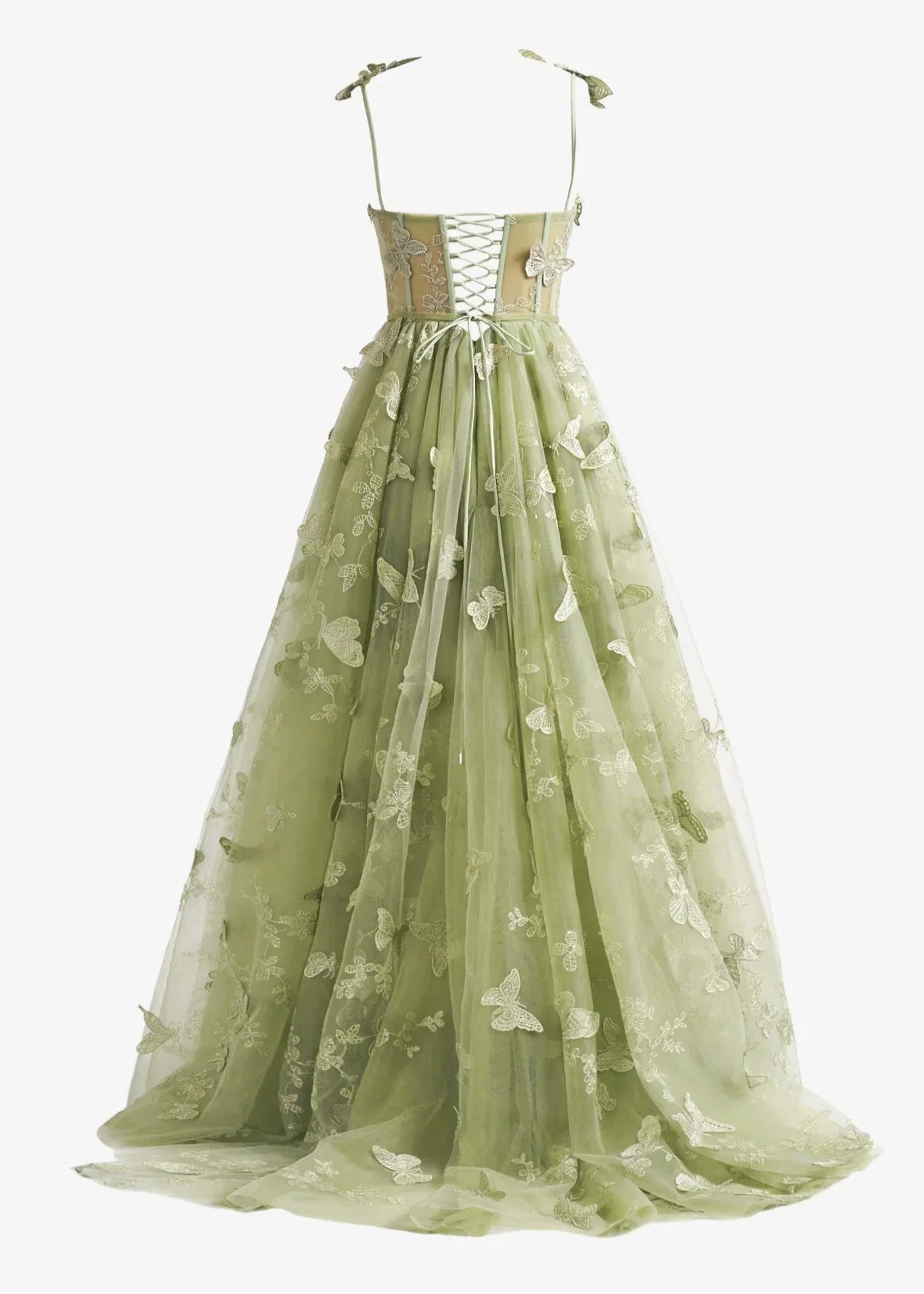 Lydia |A-line Butterfly Lace Lilac Corset Prom Dress with Slit