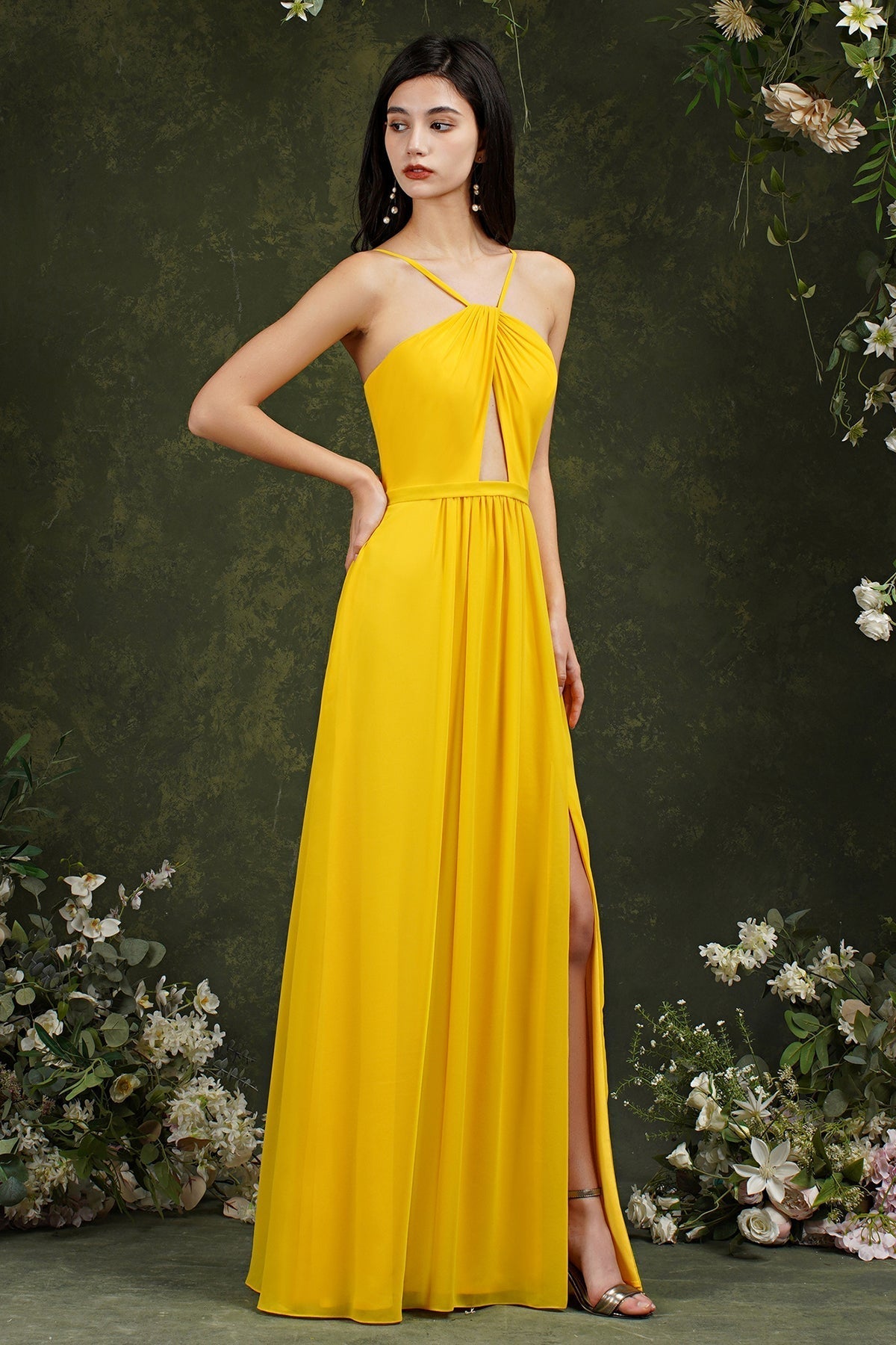 Halter Bridesmaid Dresses Long Side Slit