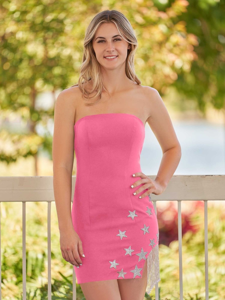 Sevoba|Sheath Black Strapless Satin Homecoming Dress With Star