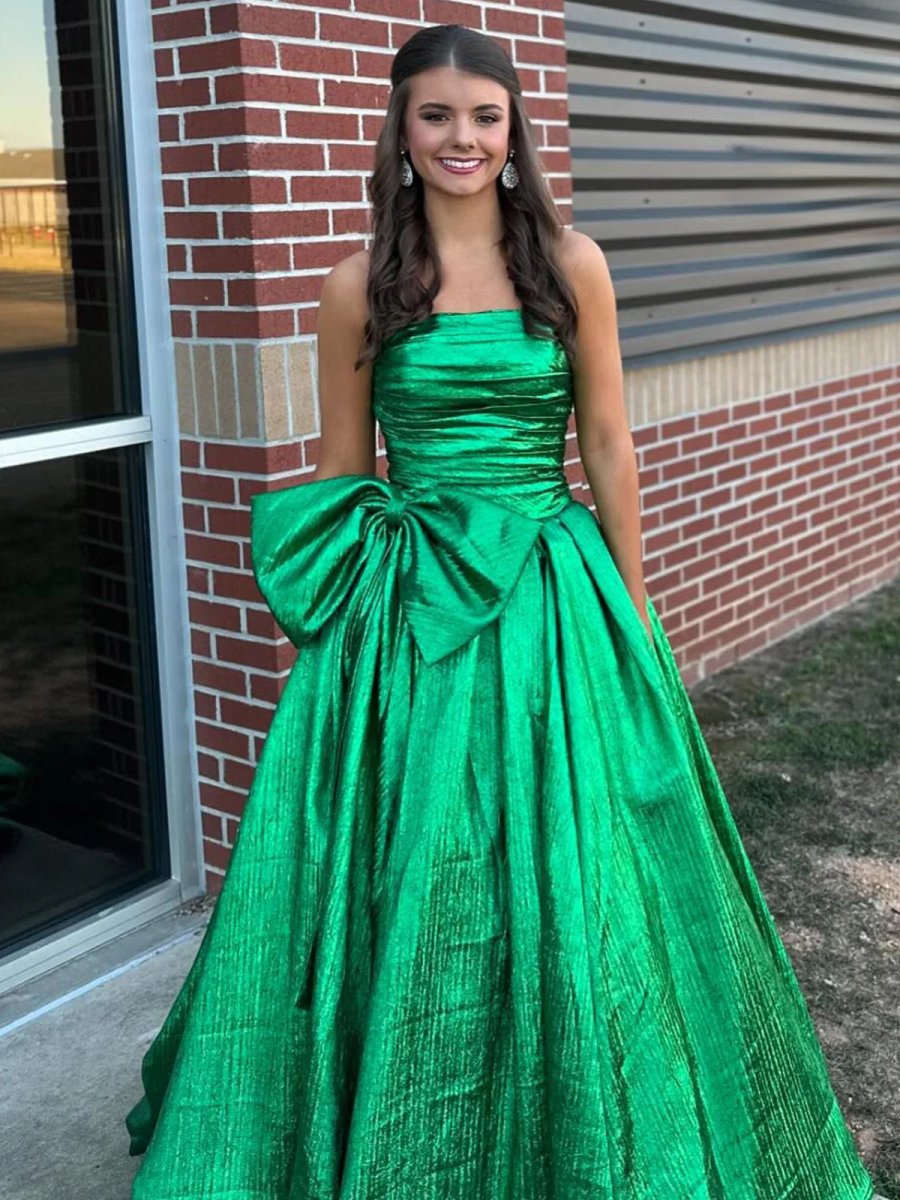 Fuchsia Strapless A-Line Long Prom Dress With Bow