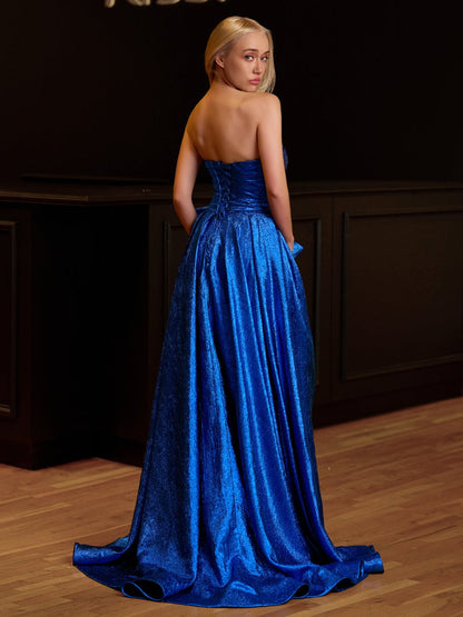 Fuchsia Strapless A-Line Long Prom Dress With Bow