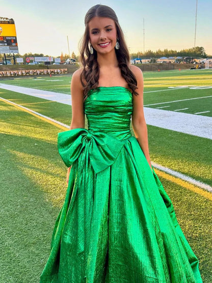 Fuchsia Strapless A-Line Long Prom Dress With Bow